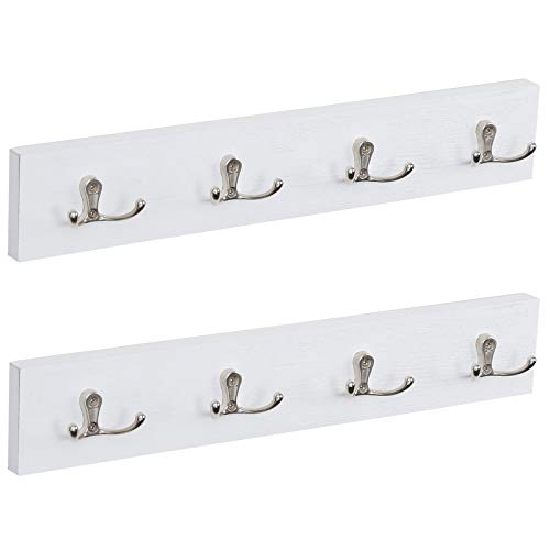 Hoanvi Wall Mounted Coat Rack with 8 Hooks Rail for Entryway Decor, Wall Hanging Coat Shelves for Bathroom Storage, Wooden Wall Key Holder Organizer for Living Room, Bedroom.(White, 2 Packs)