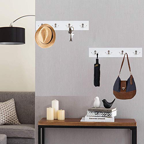 Hoanvi Wall Mounted Coat Rack with 8 Hooks Rail for Entryway Decor, Wall Hanging Coat Shelves for Bathroom Storage, Wooden Wall Key Holder Organizer for Living Room, Bedroom.(White, 2 Packs)