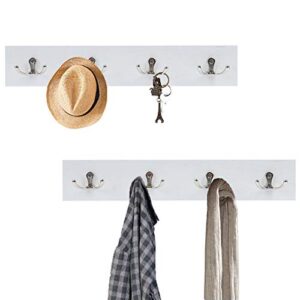 Hoanvi Wall Mounted Coat Rack with 8 Hooks Rail for Entryway Decor, Wall Hanging Coat Shelves for Bathroom Storage, Wooden Wall Key Holder Organizer for Living Room, Bedroom.(White, 2 Packs)