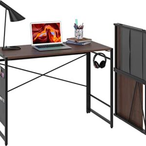 YOMT Foldable Desks for Small Spaces,Small Folding Writing Computer Desk Table with Storage Bag,Portable desks for Home Office,Brown