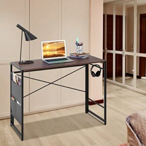 YOMT Foldable Desks for Small Spaces,Small Folding Writing Computer Desk Table with Storage Bag,Portable desks for Home Office,Brown