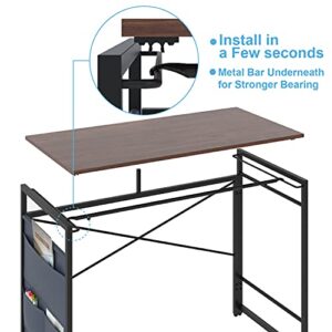 YOMT Foldable Desks for Small Spaces,Small Folding Writing Computer Desk Table with Storage Bag,Portable desks for Home Office,Brown