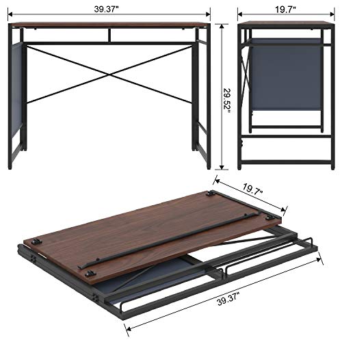 YOMT Foldable Desks for Small Spaces,Small Folding Writing Computer Desk Table with Storage Bag,Portable desks for Home Office,Brown