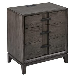 leick home 9075 assembled recessed drawer and bottom door nightstand side table with ac/usb charger, gray