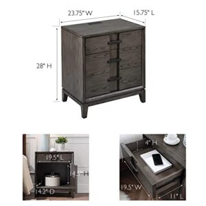 Leick Home 9075 Assembled Recessed Drawer and Bottom Door Nightstand Side Table with AC/USB Charger, Gray