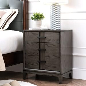 Leick Home 9075 Assembled Recessed Drawer and Bottom Door Nightstand Side Table with AC/USB Charger, Gray