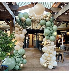 sage green balloon garland arch kit- double stuffed sage green balloons ivory white metallic chrome gold balloons for baby shower jungle safari wild one birthday party decorations