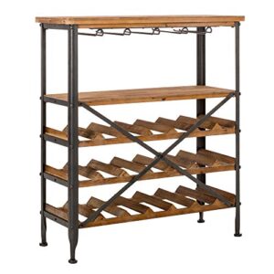 glitzhome Rustic Wine Rack 5-Tier Free Standing Floor Wine Rack for Wine Bottles and Glasses 21-Bottle Stackable Capacity Wine Storage Shelves with Glass Holder Wood Wine Rack for Kitchen Bar Pantry