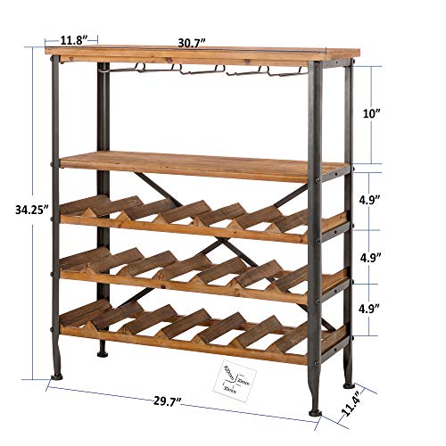 glitzhome Rustic Wine Rack 5-Tier Free Standing Floor Wine Rack for Wine Bottles and Glasses 21-Bottle Stackable Capacity Wine Storage Shelves with Glass Holder Wood Wine Rack for Kitchen Bar Pantry