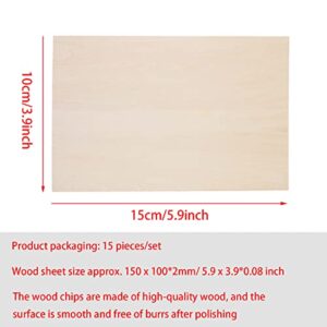 Unfinished Wood, 15 Pack Basswood Sheets for Crafts, Craft Wood Board for House Aircraft Ship Boat Arts and Crafts, School Projects, Wooden DIY Ornaments(150x100x2mm)