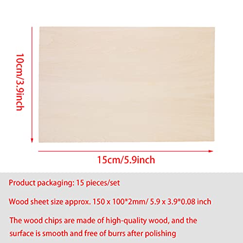 Unfinished Wood, 15 Pack Basswood Sheets for Crafts, Craft Wood Board for House Aircraft Ship Boat Arts and Crafts, School Projects, Wooden DIY Ornaments(150x100x2mm)