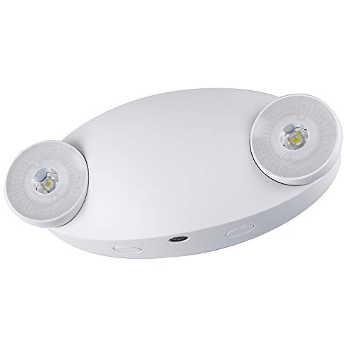 Sunlite 05269-SU Compact LED Emergency Light Fixture, 2 Watts, 120-277 Volt, Dual Heads, 90-Minute Battery Backup, Wall or Ceiling Mount, IP20, UL Listed, White