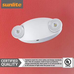 Sunlite 05269-SU Compact LED Emergency Light Fixture, 2 Watts, 120-277 Volt, Dual Heads, 90-Minute Battery Backup, Wall or Ceiling Mount, IP20, UL Listed, White