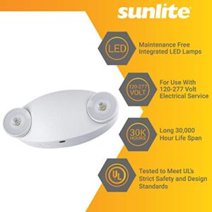 Sunlite 05269-SU Compact LED Emergency Light Fixture, 2 Watts, 120-277 Volt, Dual Heads, 90-Minute Battery Backup, Wall or Ceiling Mount, IP20, UL Listed, White