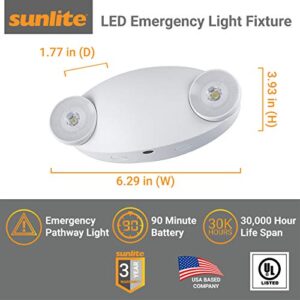 Sunlite 05269-SU Compact LED Emergency Light Fixture, 2 Watts, 120-277 Volt, Dual Heads, 90-Minute Battery Backup, Wall or Ceiling Mount, IP20, UL Listed, White