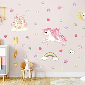 Glow in The Dark Stars Stickers for Ceiling,Unicorn Room Wall Decor for Girls Bedroom Decor,Kids Wall Stickers Unicorn Wall Decals for Girls Room Decor