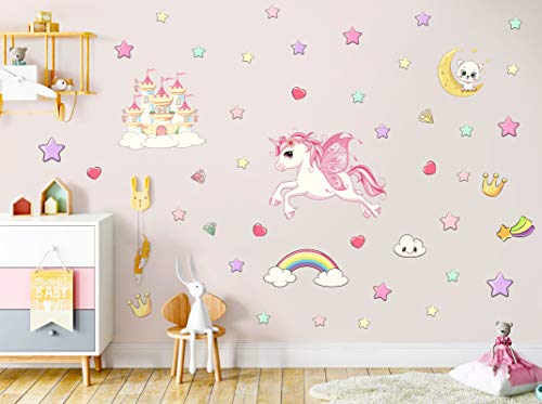 Glow in The Dark Stars Stickers for Ceiling,Unicorn Room Wall Decor for Girls Bedroom Decor,Kids Wall Stickers Unicorn Wall Decals for Girls Room Decor