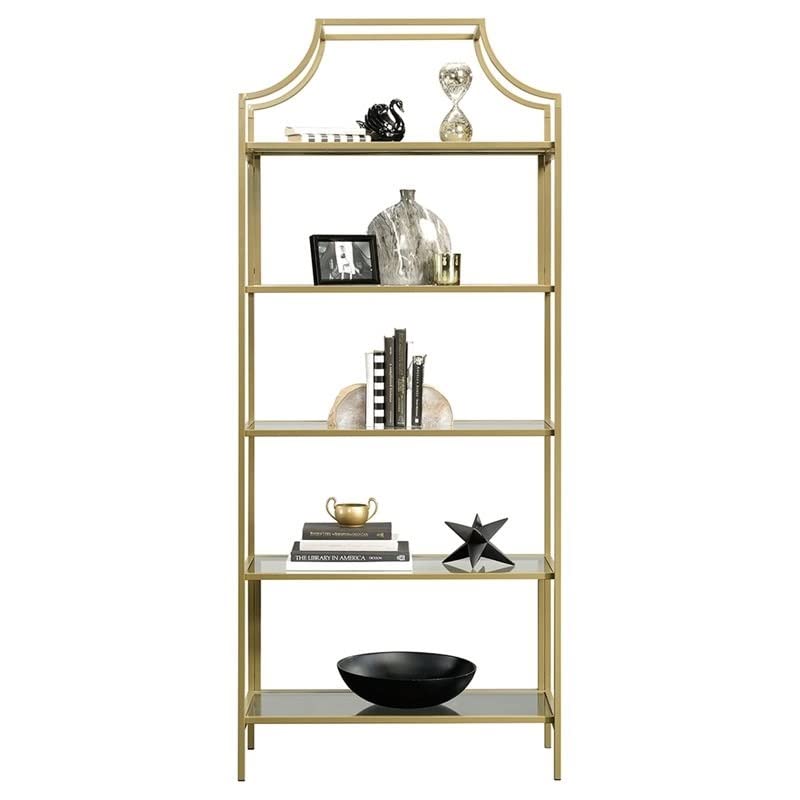 Home Square 2 Piece 5 Shelf Metal Framed Bookcase Set in Satin Gold