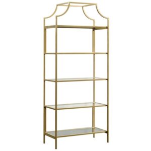 Home Square 2 Piece 5 Shelf Metal Framed Bookcase Set in Satin Gold