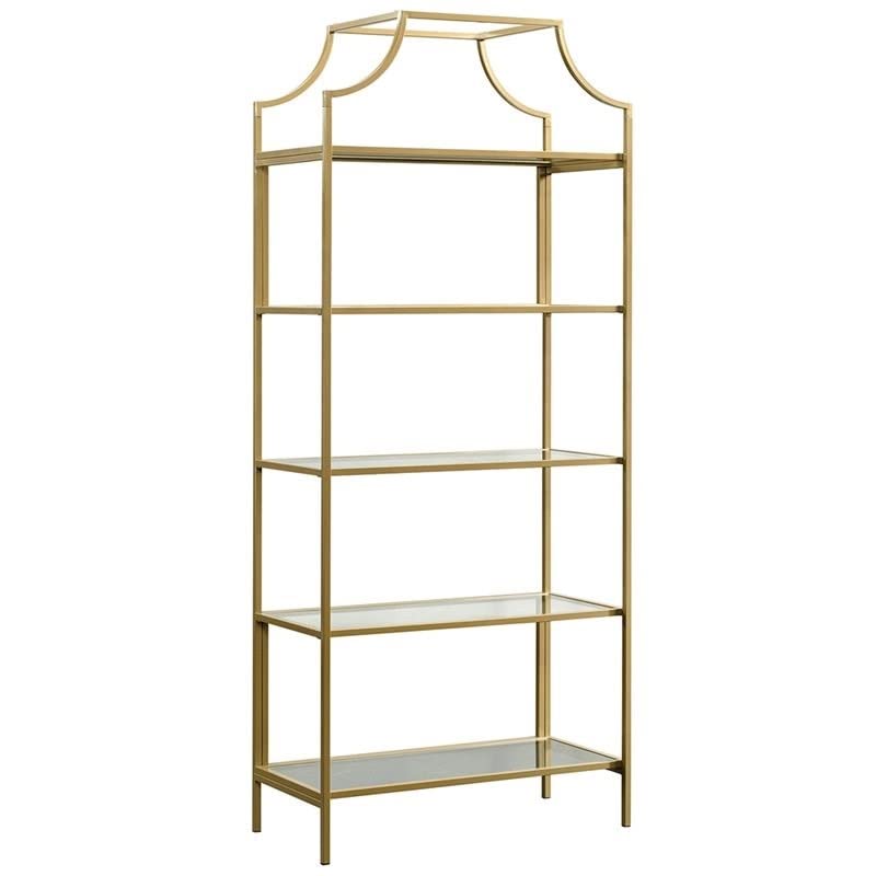 Home Square 2 Piece 5 Shelf Metal Framed Bookcase Set in Satin Gold