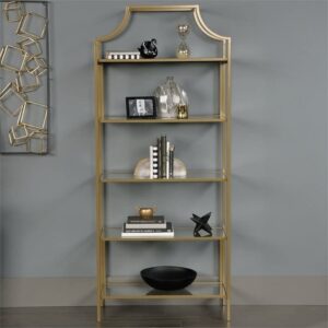 Home Square 2 Piece 5 Shelf Metal Framed Bookcase Set in Satin Gold