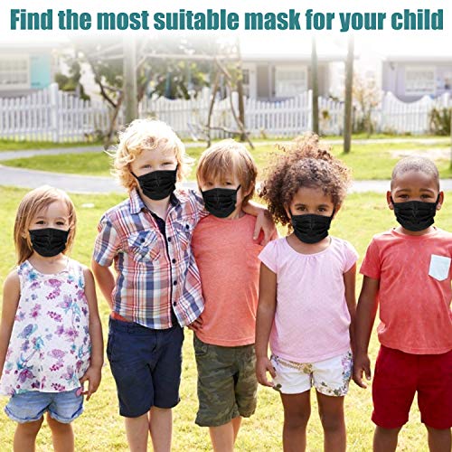 Kids Face Mask Disposable - 50 Pack Filter Mask 3-Ply Breathable Soft Safety Masks with Elastic Ear Loops for Dust Air Pollution Protection Children Girl Boy School Daily Use 5-15 Years Old - [Black]