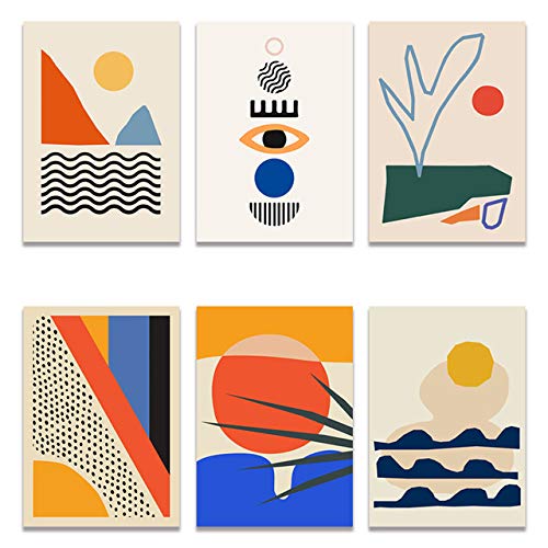 iMagitek Set of 6 Unframed Mid-Century Color Block Contemporary Pop Art Print, Modern Abstract Retro Minimalist Mystical Eye Wall Art Print (8" x 10")