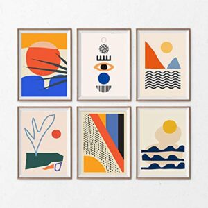 iMagitek Set of 6 Unframed Mid-Century Color Block Contemporary Pop Art Print, Modern Abstract Retro Minimalist Mystical Eye Wall Art Print (8" x 10")