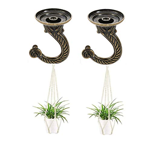 QMseller 2 Sets 55mm/2.17" Ceiling Metal Ceiling Hooks, Heavy Duty Swag Ceiling Hooks with Hardware for Hanging Plants/Chandeliers/Wind Chimes/Ornament ( Bronze Color)