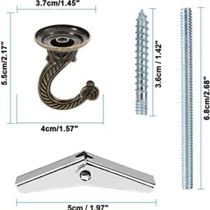 QMseller 2 Sets 55mm/2.17" Ceiling Metal Ceiling Hooks, Heavy Duty Swag Ceiling Hooks with Hardware for Hanging Plants/Chandeliers/Wind Chimes/Ornament ( Bronze Color)