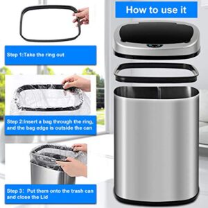 13 Gallon Kitchen Trash Can Garbage Can Waste Bin with Lid Automatic Touchless Stainless Steel Durable Trash Can for Home Office Living Room Bedroom, 50 Liter, Black