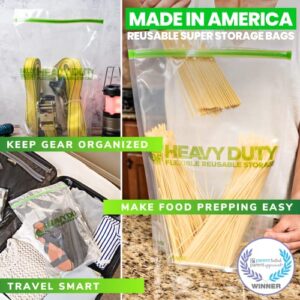 HEAVY DUTY Reusable STAND-UP Ziplock Bags for Food Storage by Smelly Proof, USA Made, NO PEVA & BPA FREE, Reusable Freezer Bags, Dishwasher-Safe, Triple Zip, CLEAR 5-mils XXL 2-Gallon 12" x 16" - 5pk