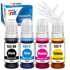 522 ink bottle refill compatible replacement for epson 522 ink combo(not sublimation ink) used for ecotank et-2800 et-2803 et-2720 et-4800 et-4700 printer(black cyan magenta yellow) 4-bottle