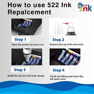 522 Ink Bottle Refill Compatible Replacement for Epson 522 Ink Combo(Not Sublimation Ink) Used for EcoTank ET-2800 ET-2803 ET-2720 ET-4800 ET-4700 Printer(Black Cyan Magenta Yellow) 4-Bottle