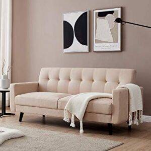 Meiyum Mid-Century Modern Loveseat/Sofa/Couch, with Upholstered Fabric in Brown for Living Room, Bedroom, Office, Apartment - Beige