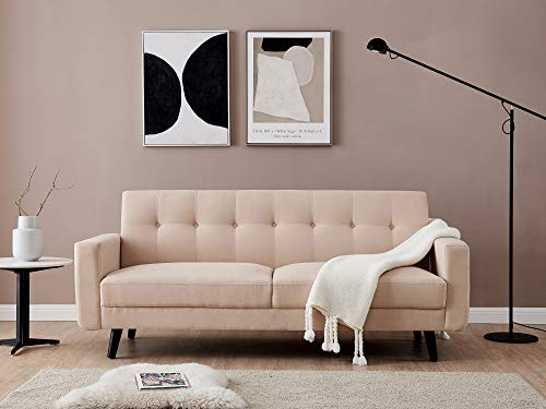 Meiyum Mid-Century Modern Loveseat/Sofa/Couch, with Upholstered Fabric in Brown for Living Room, Bedroom, Office, Apartment - Beige