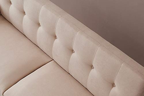 Meiyum Mid-Century Modern Loveseat/Sofa/Couch, with Upholstered Fabric in Brown for Living Room, Bedroom, Office, Apartment - Beige