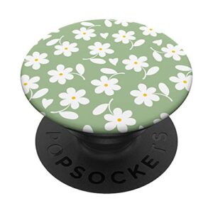 matcha green - white daisy flower floral heart leaves popsockets swappable popgrip