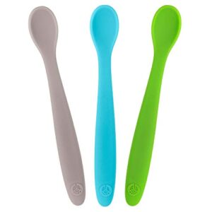 weesprout silicone baby spoons - first stage infant feeding spoons with soft-tip, bendable baby utensils for parent & self-feeding, ultra-durable & chewproof, dishwasher safe, set of 3