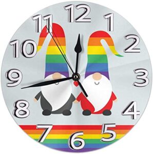 tenghui christmas funny cute santa elves gnomes round wall clock silent non ticking battery operated easy to read for student office school home decorative clock art