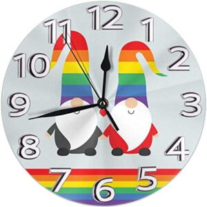 Tenghui Christmas Funny Cute Santa Elves Gnomes Round Wall Clock Silent Non Ticking Battery Operated Easy to Read for Student Office School Home Decorative Clock Art