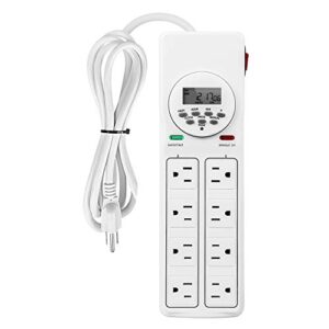 ipower 8-outlet power strip with 7-day digital timer (4 outlets timed, 4 outlets always on) surge protector for grow lights, reptile, aquarium
