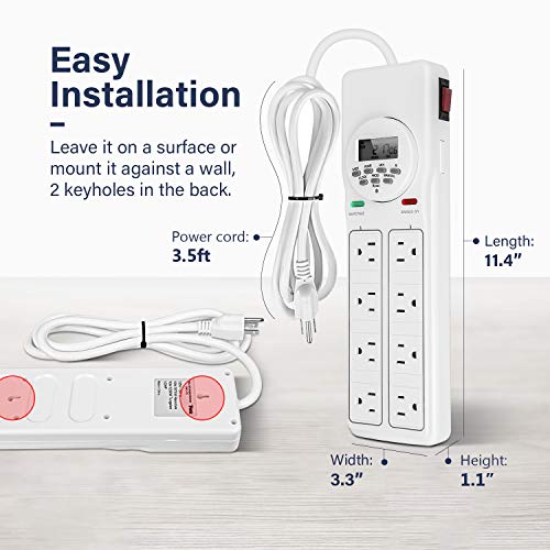 iPower 8-Outlet Power Strip with 7-Day Digital Timer (4 Outlets Timed, 4 Outlets Always On) Surge Protector for Grow Lights, Reptile, Aquarium