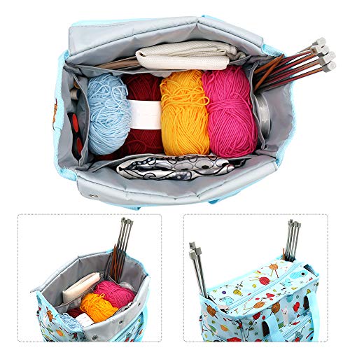 SumDirect Yarn Bag, Knitting Organizer Tote Bag Portable Storage Bag for Yarns, Carrying Projects, Knitting Needles, Crochet Hooks, Manuals and Other Accessories (Cute Blue)