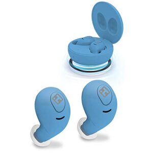 ihome wireless earbuds with charging case, water resistant bluetooth earphones with microphone and touch control, blue