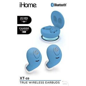 iHome Wireless Earbuds with Charging Case, Water Resistant Bluetooth Earphones with Microphone and Touch Control, Blue