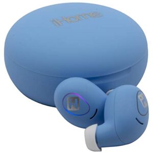 iHome Wireless Earbuds with Charging Case, Water Resistant Bluetooth Earphones with Microphone and Touch Control, Blue