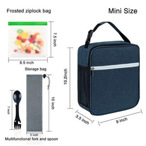 Nirroti Insulated Lunch Bag for Men Women Reusable Lunch Box with Water Bottle Holder Mini Lunch Tote Bag, Lunch Container Cooler Bag for Work Office, Navy Blue