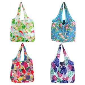 ALIMITOPIA Shopping Bags,Reusable Folding Waterproof Grocery Polyester Bags Totes Foldable Carrier Bags with Self Pouch(4pcs)