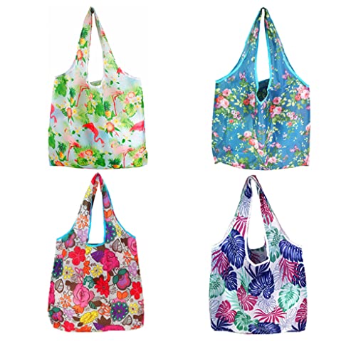 ALIMITOPIA Shopping Bags,Reusable Folding Waterproof Grocery Polyester Bags Totes Foldable Carrier Bags with Self Pouch(4pcs)